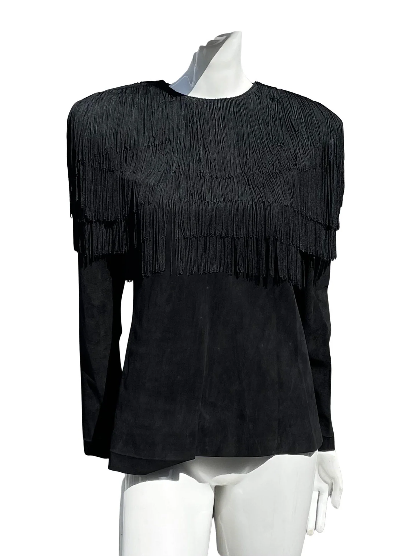 Vintage 80s Leather Western Jacket with Fringes At The Top Batwing Size 8 Southwest Cowgirl by Bullocks Wilshire - Image 2