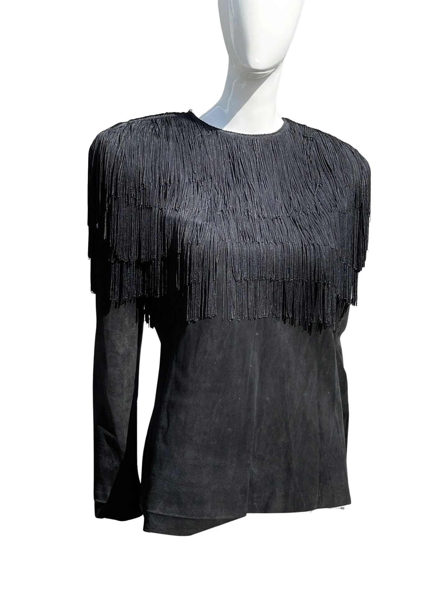 Vintage 80s Leather Western Jacket with Fringes At The Top Batwing Size 8 Southwest Cowgirl by Bullocks Wilshire - Image 3