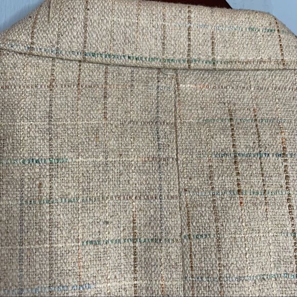 Vintage 80s Linen Blend Blazer Chams Windowpane Check Slub Plaid 40 L - Image 6