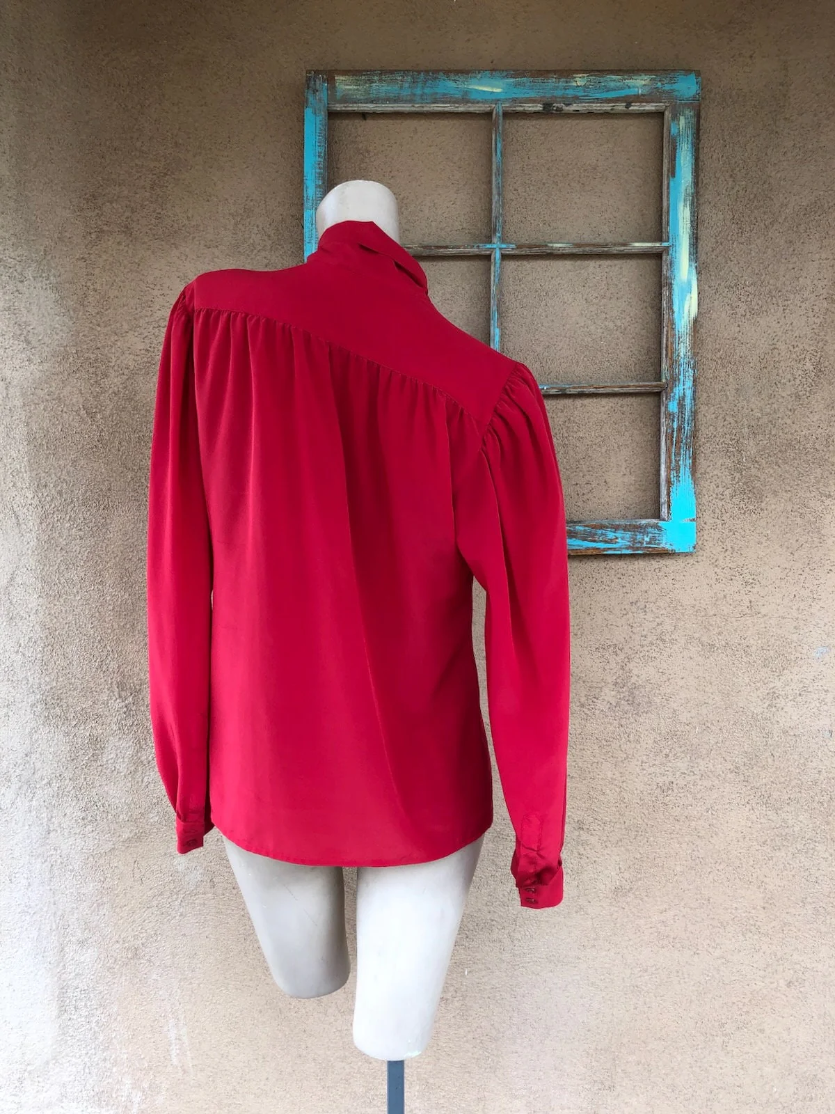 Vintage 80s Lipstick Red Blouse Secretary Style with Bow Sz S M by Regina Porter - Image 6