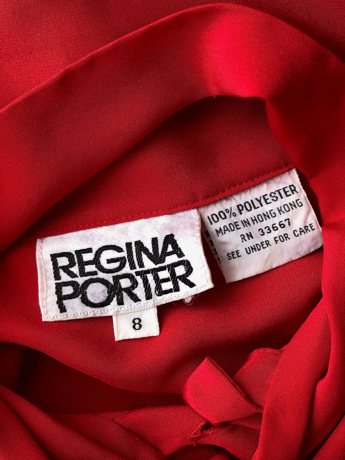 Vintage 80s Lipstick Red Blouse Secretary Style with Bow Sz S M by Regina Porter - Image 7