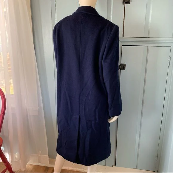 80s Vintage Long Wool Coat Navy Blue By Special Edition - Image 3