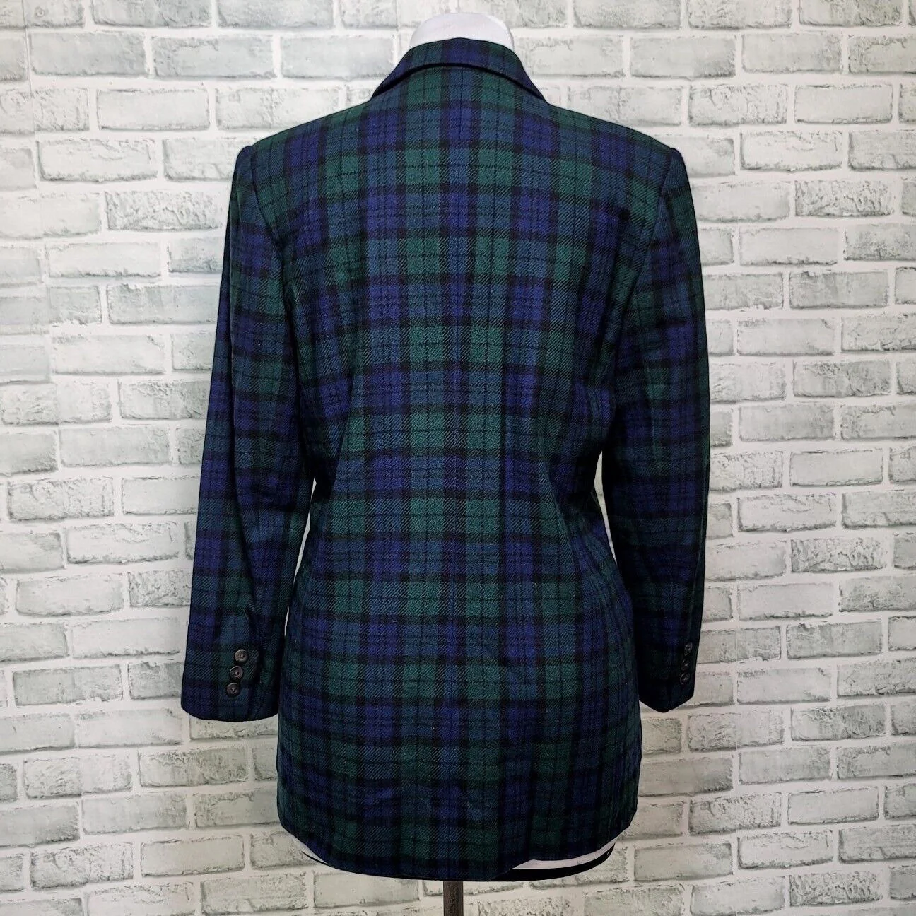 80s Green Blue Tartan Plaid Oversized Longline Blazer By Joan Leslie - Image 2