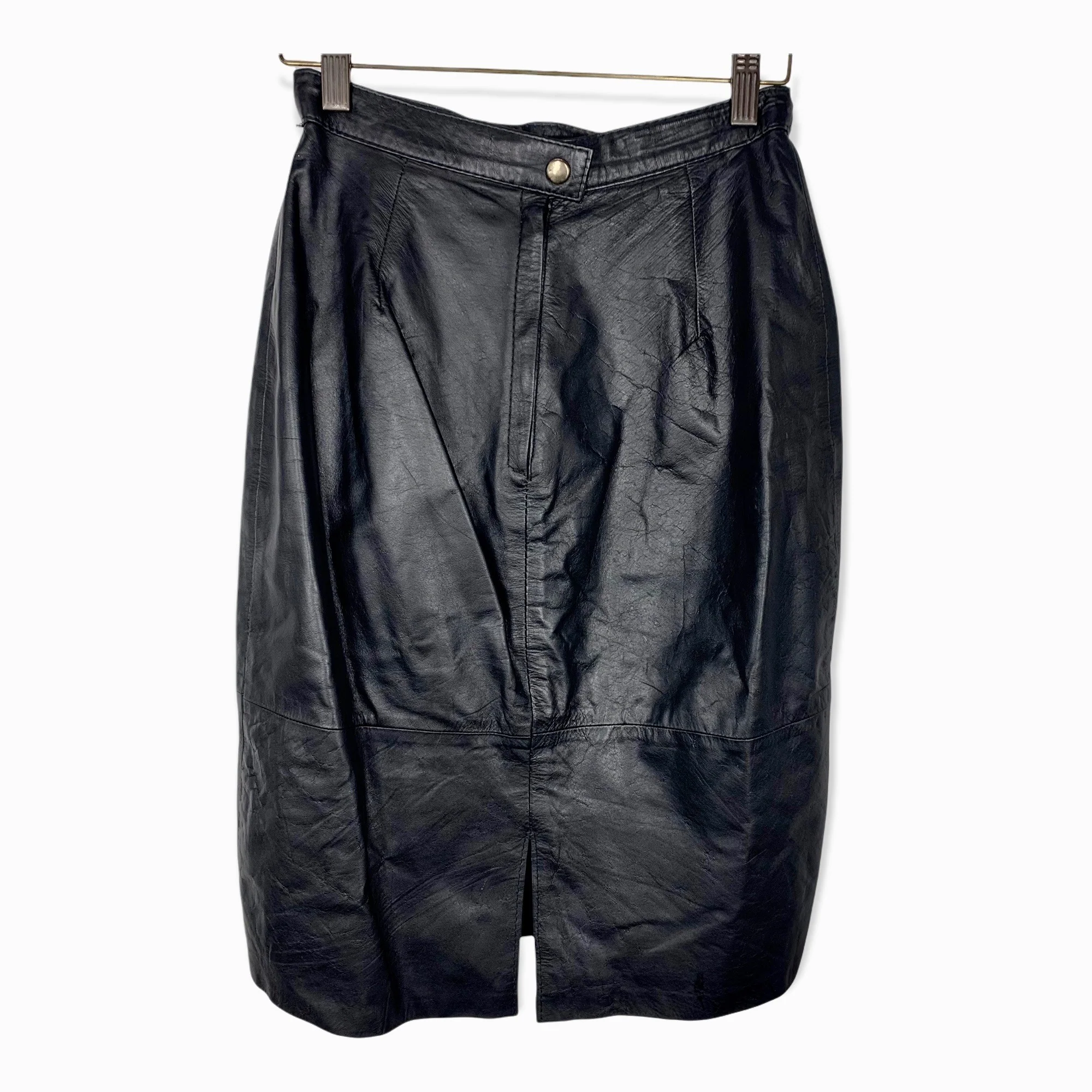 Vintage 80s Made In Argentina Genuine Leather Pencil Mini Skirt Small - Image 2