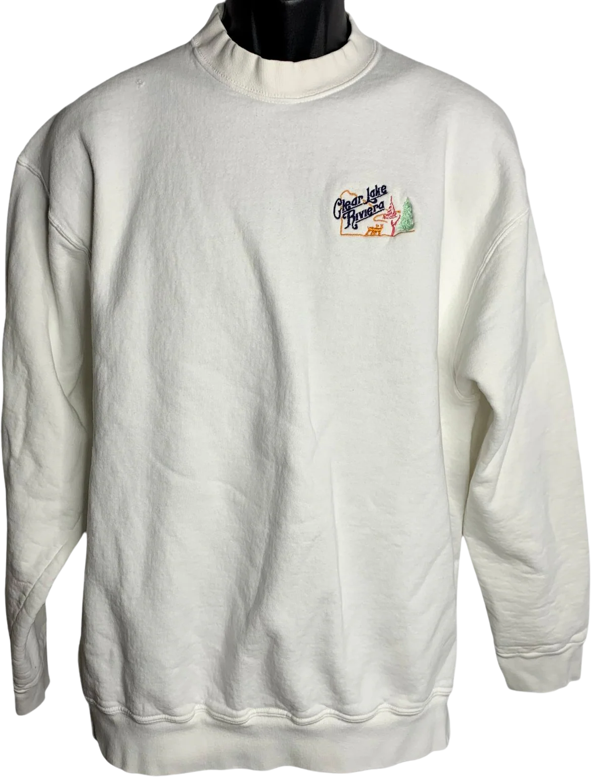 Vintage 80s Mens Clear Lake Riviera Sweatshirt Xl White Crewneck Embroidered by Fruit Of The Loom