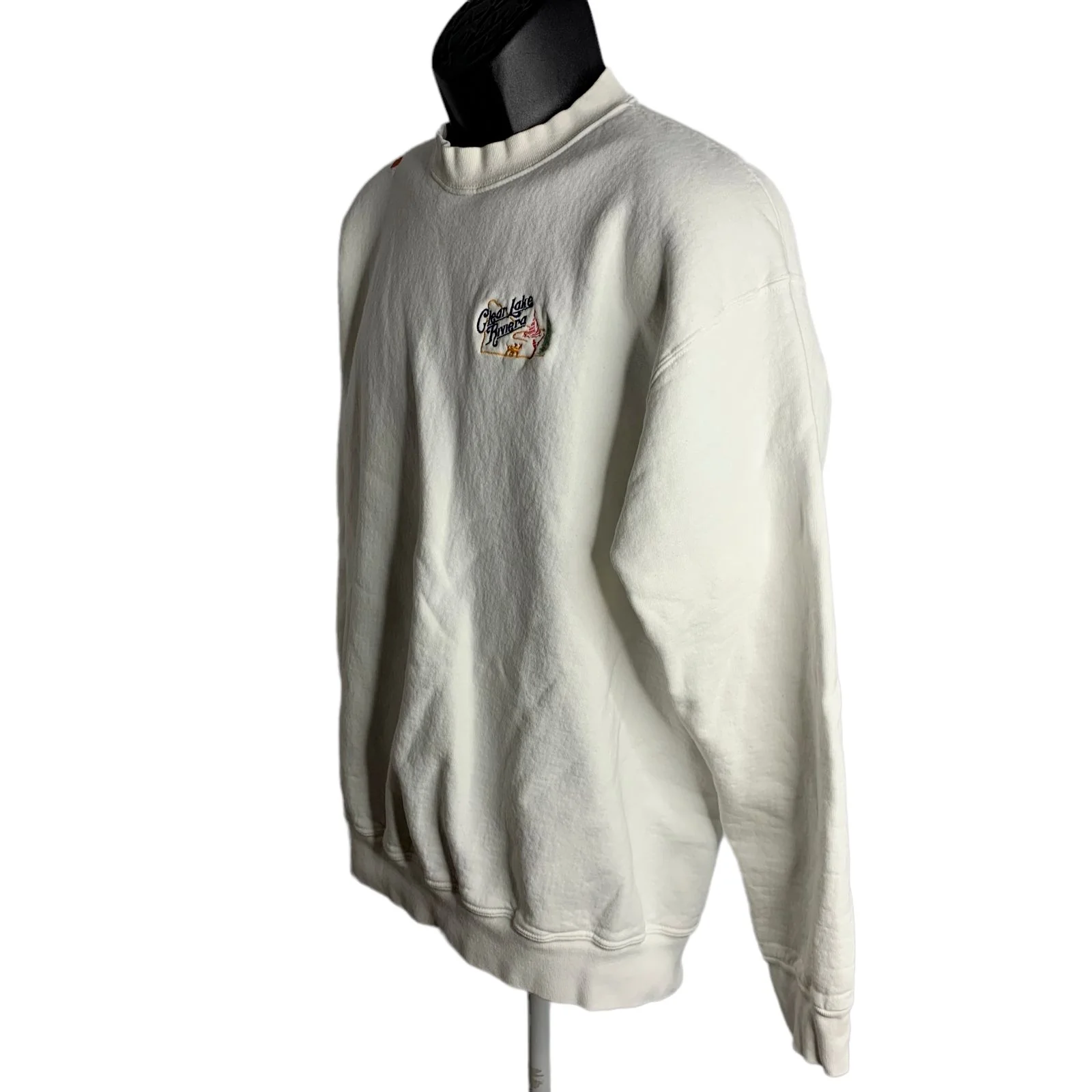 Vintage 80s Mens Clear Lake Riviera Sweatshirt Xl White Crewneck Embroidered by Fruit Of The Loom - Image 7