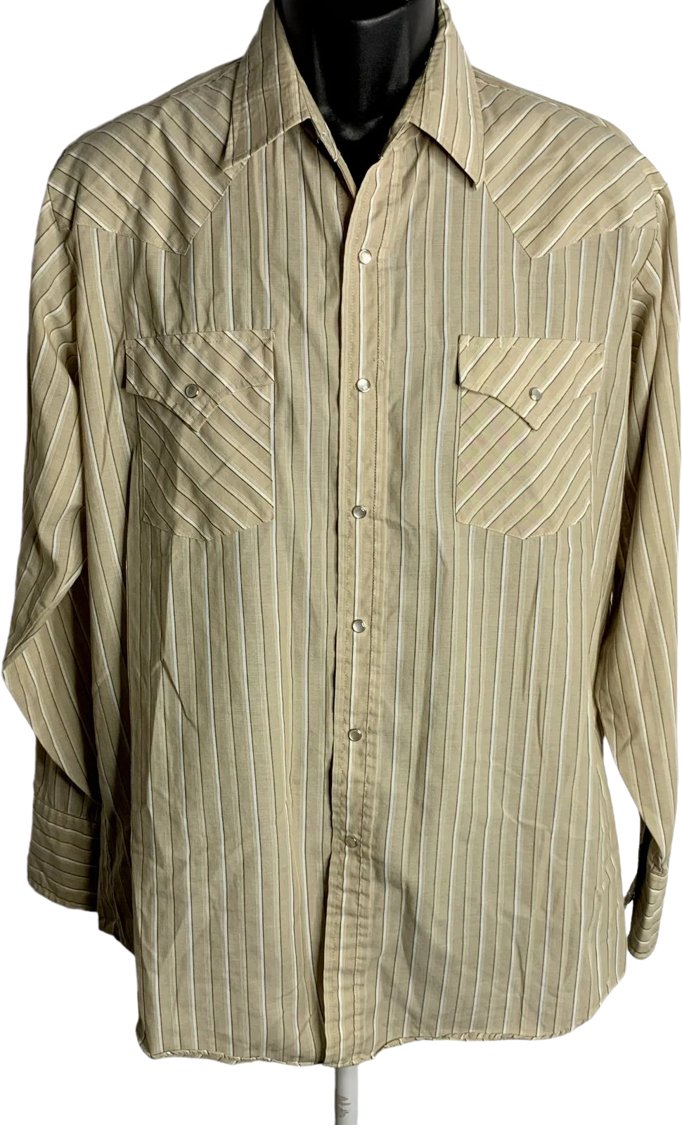 Vintage 80s Mens Ely Cattleman Western Shirt L Brown Striped Pearl Snaps Pockets by Ely Cattleman