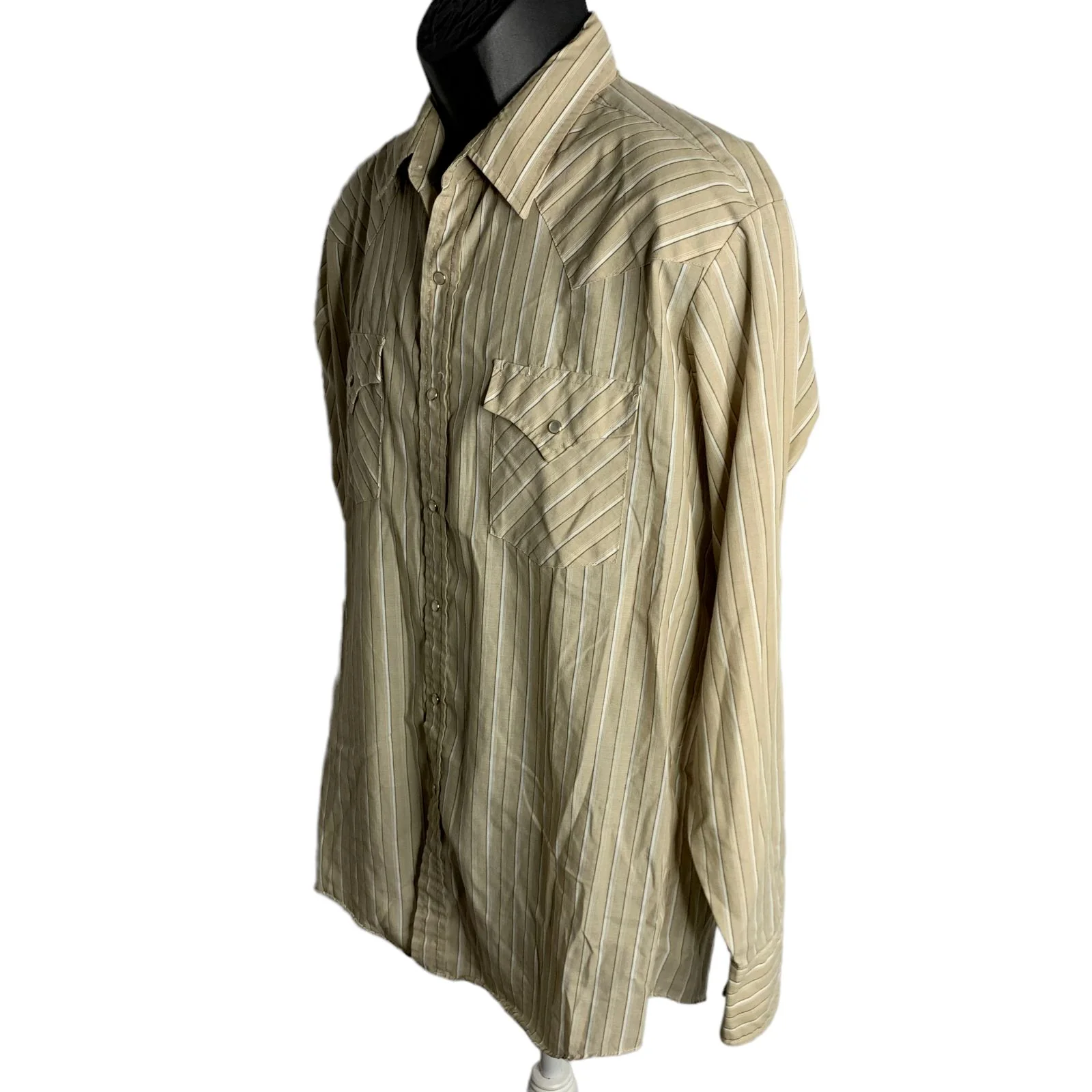 Vintage 80s Mens Ely Cattleman Western Shirt L Brown Striped Pearl Snaps Pockets by Ely Cattleman - Image 2