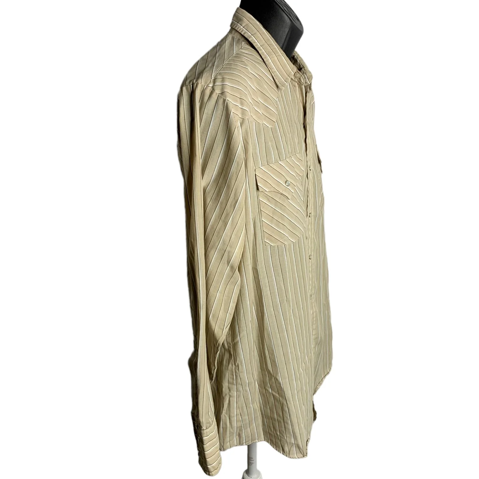 Vintage 80s Mens Ely Cattleman Western Shirt L Brown Striped Pearl Snaps Pockets by Ely Cattleman - Image 5