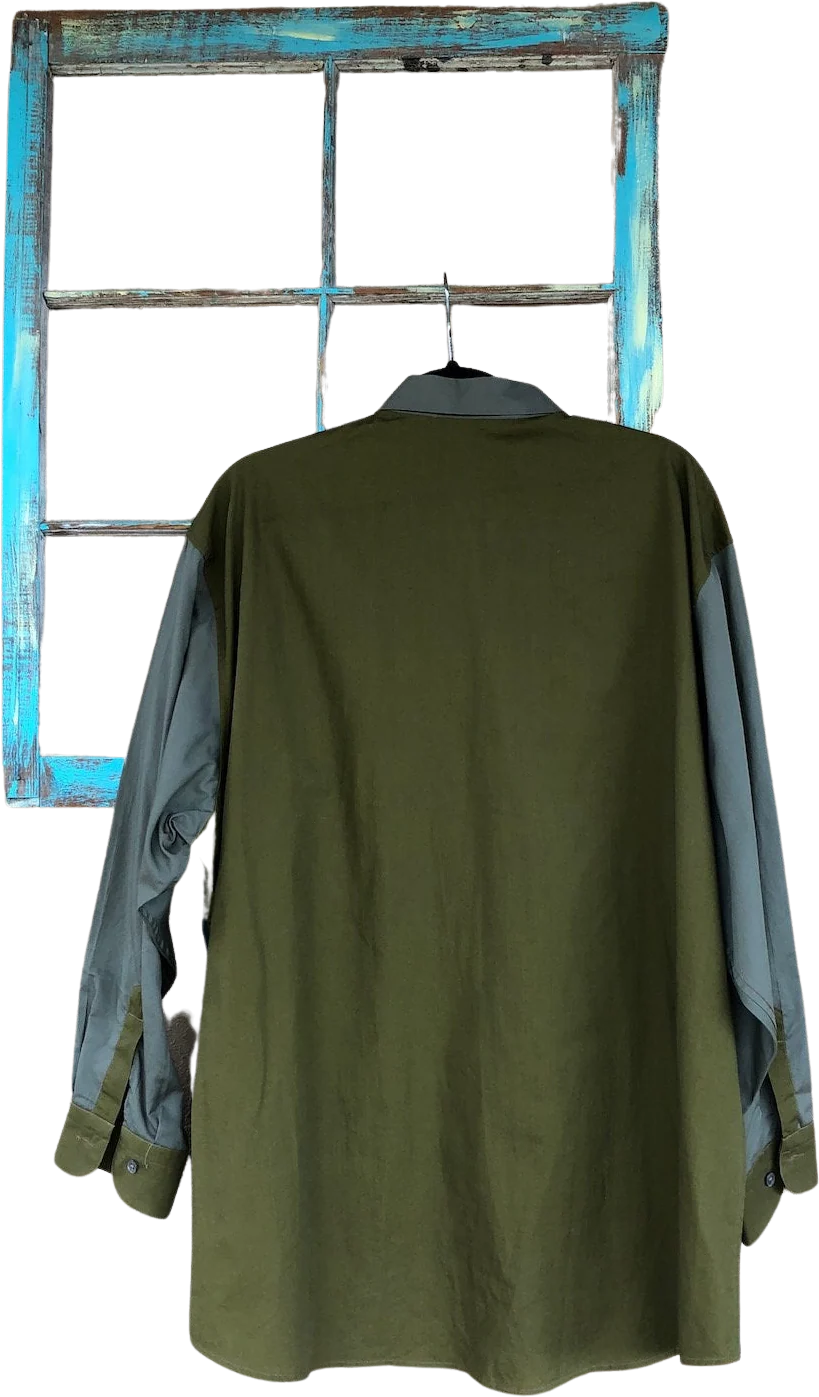 Vintage 80s Mens Patchwork Shirt Long Sleeves Sz L by Cyril's Beverly Hills - Image 2