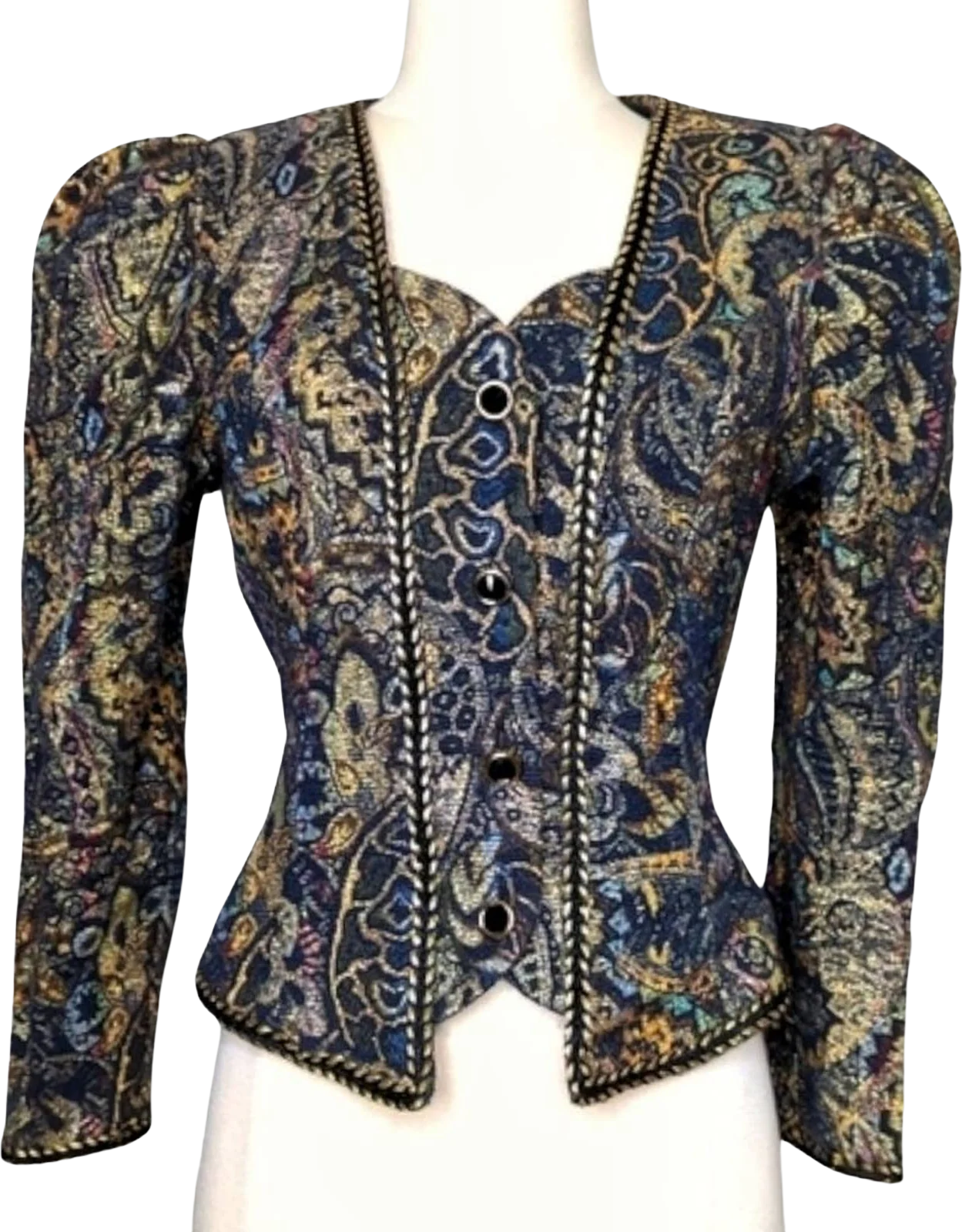 Vintage 80s Metallic Brocade Bolero Jacket Cachet by Cachet by Bari Protas