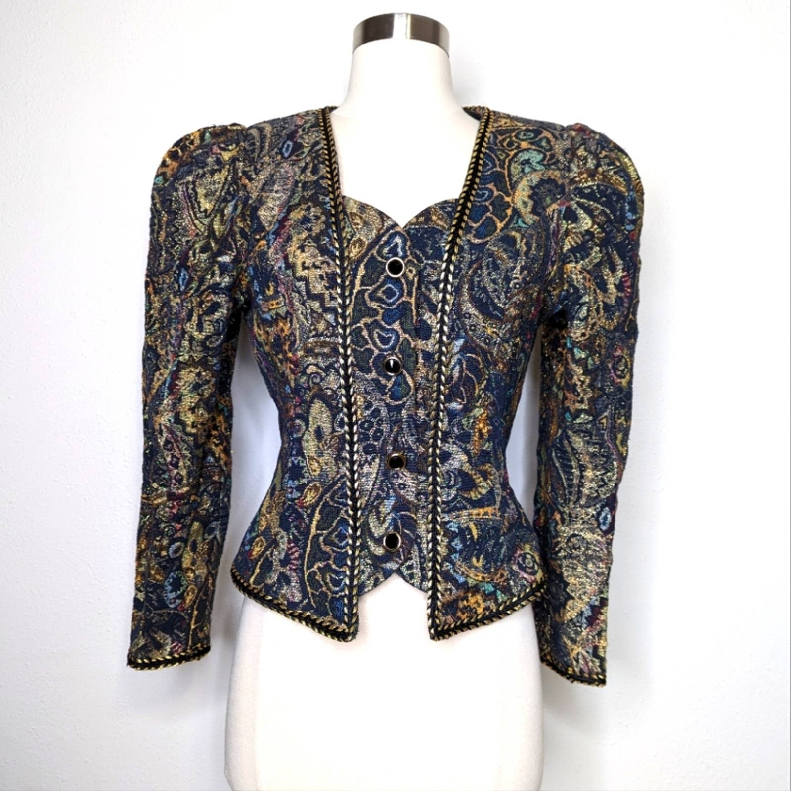 Vintage 80s Metallic Brocade Bolero Jacket Cachet by Cachet by Bari Protas - Image 3