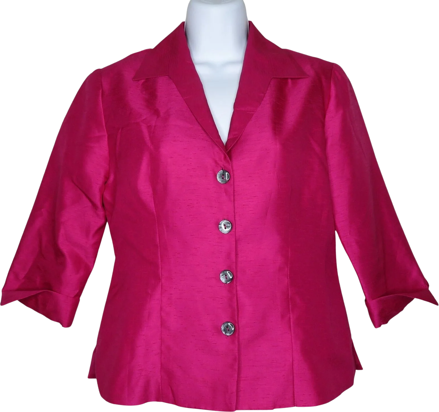 Vintage 80s Mod Blouse Jacket 4p Hot Pink Collar Quarter Length Sleeve Usa Made by Donna Ricco
