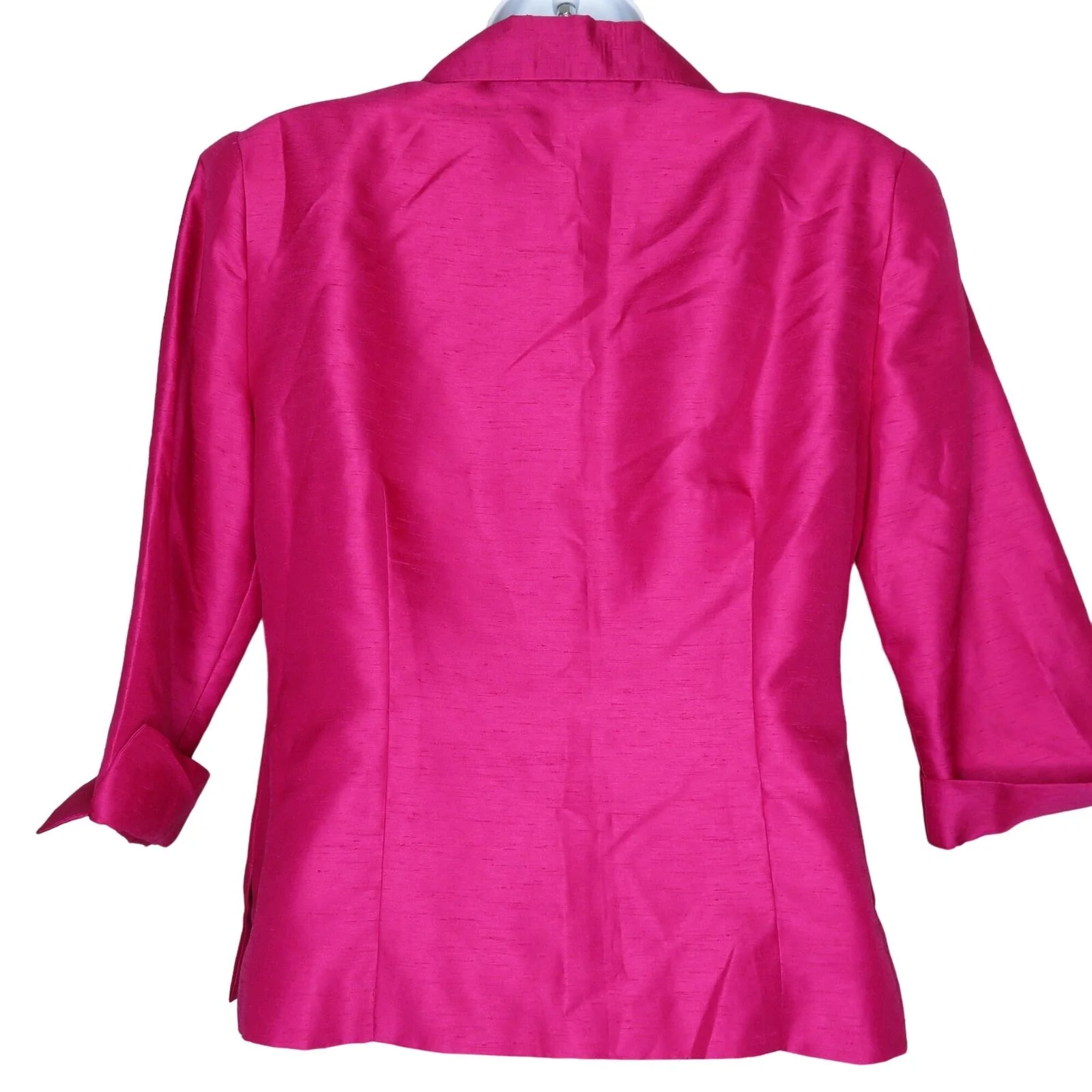 Vintage 80s Mod Blouse Jacket 4p Hot Pink Collar Quarter Length Sleeve Usa Made by Donna Ricco - Image 2