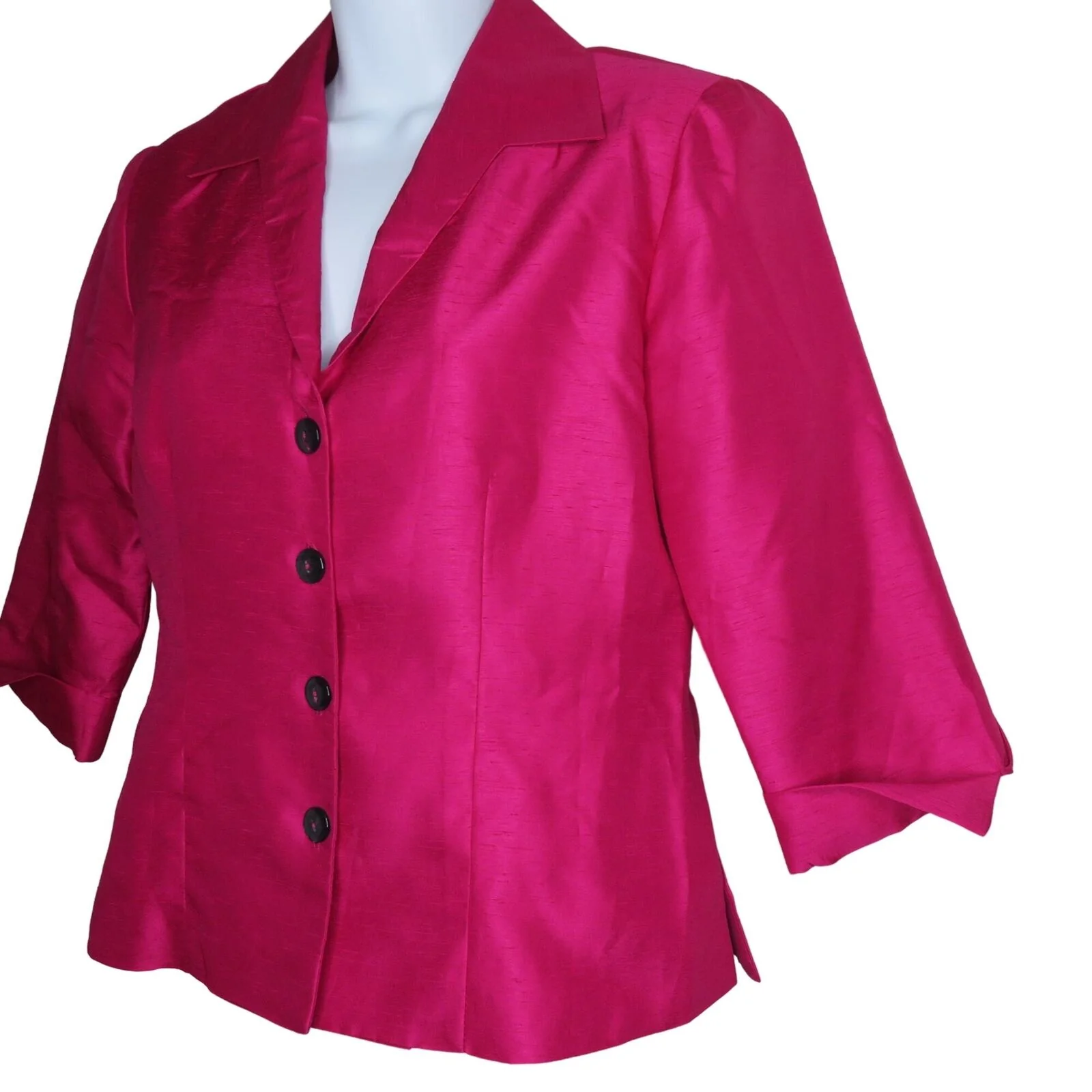 Vintage 80s Mod Blouse Jacket 4p Hot Pink Collar Quarter Length Sleeve Usa Made by Donna Ricco - Image 5