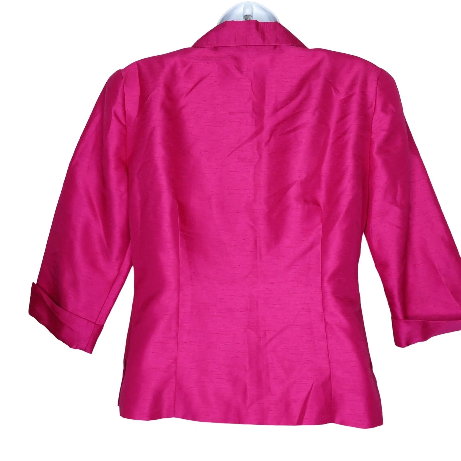 Vintage 80s Mod Blouse Jacket 4p Hot Pink Collar Quarter Length Sleeve Usa Made by Donna Ricco - Image 7