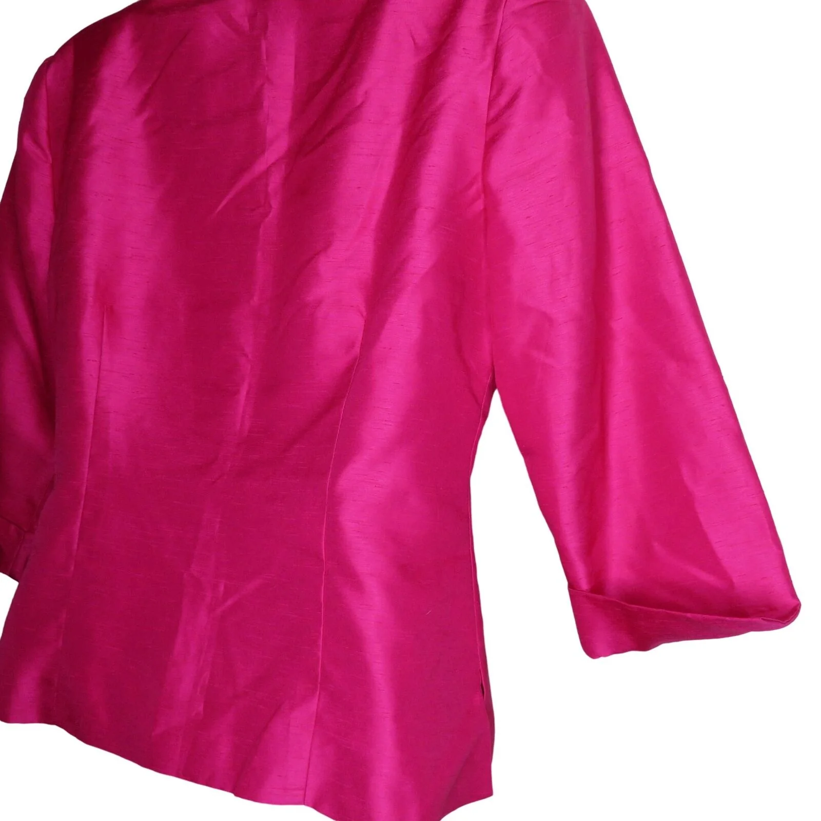 Vintage 80s Mod Blouse Jacket 4p Hot Pink Collar Quarter Length Sleeve Usa Made by Donna Ricco - Image 8