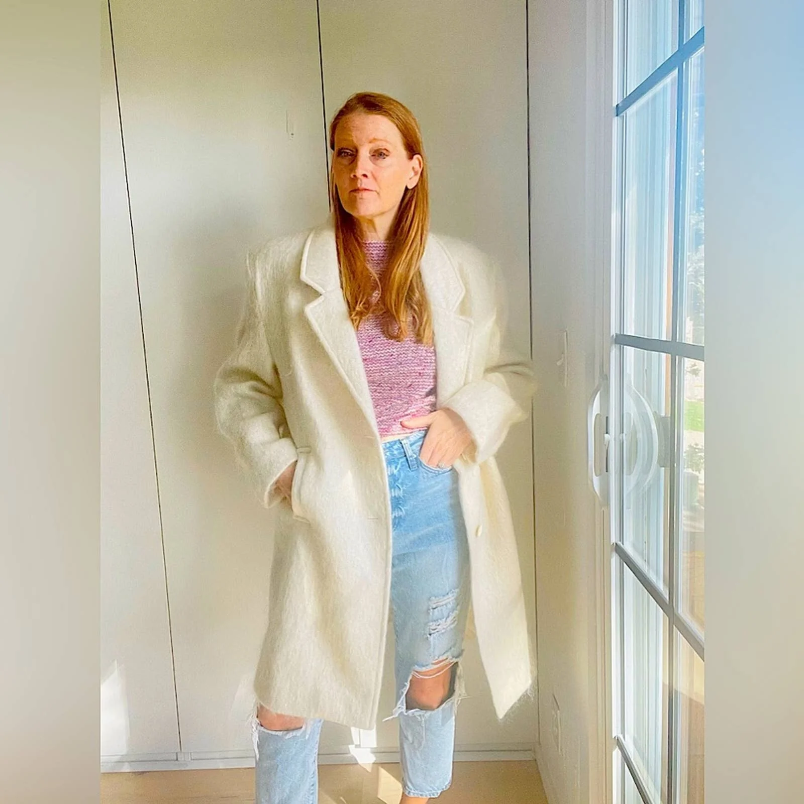 Vintage 80s Mohair Wool Coat Cream Classic Tailored Neutral Career Formal - Image 2