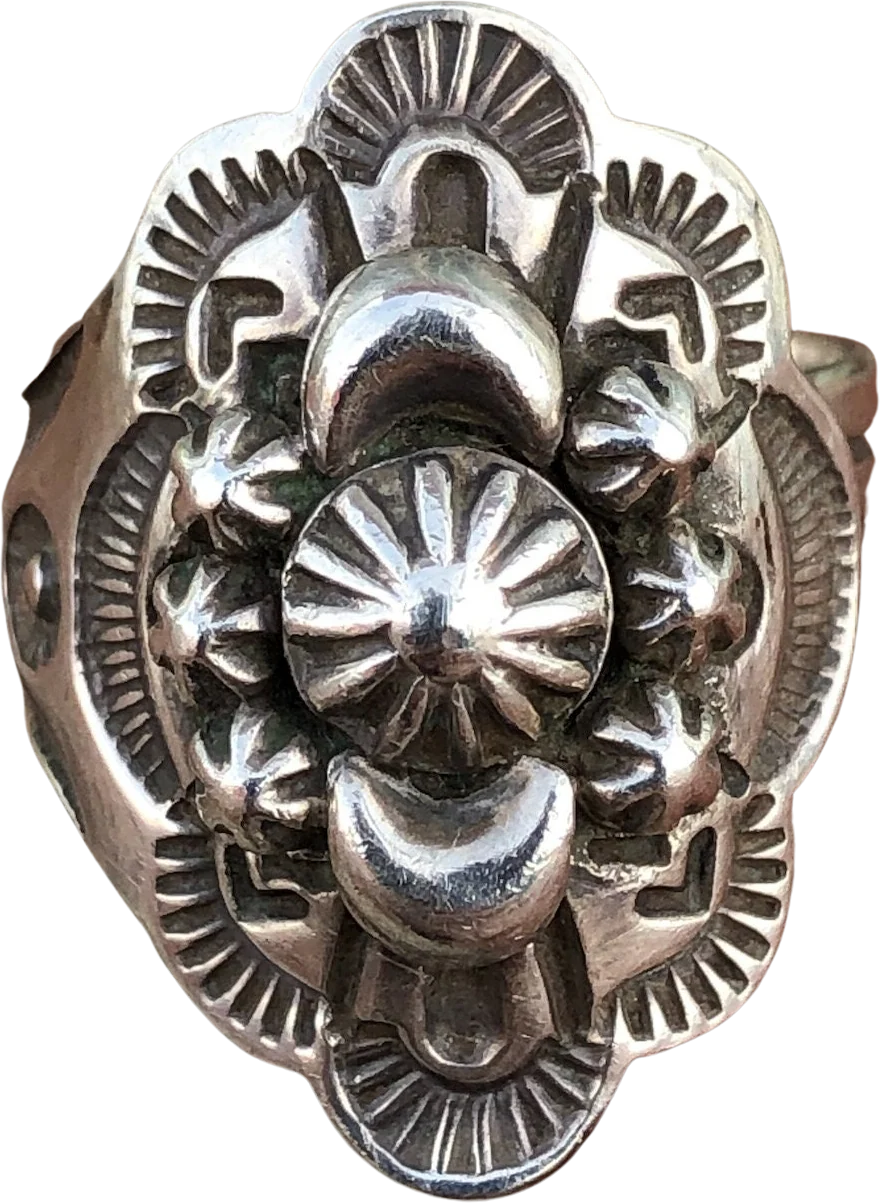 80s Vintage Navajo Sterling Silver Statement Ring Adjustable Sz 7 By Native