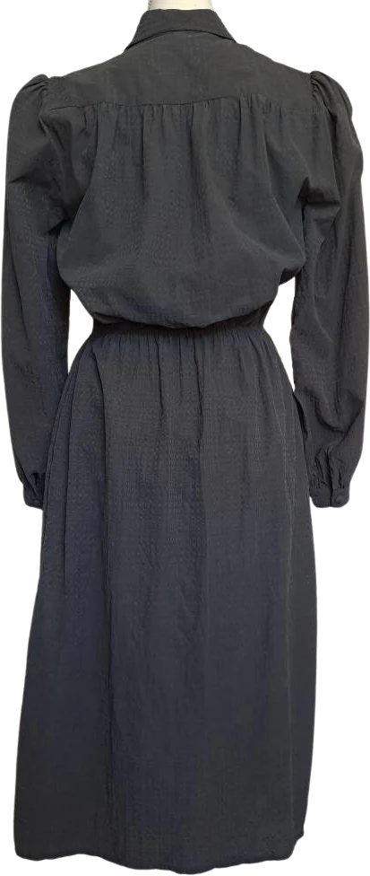 80s Navy Long Sleeve 100% Silk Shirt Dress By Silk Dragon - Image 2
