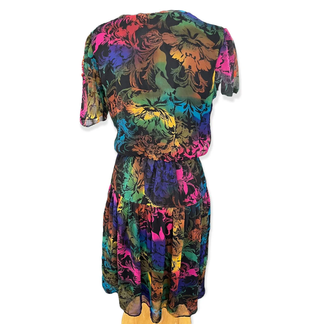 Vintage 80s Neon Rainbow Lace Collar Twee Dress Med/large Fall Cottage by Korrigan - Image 2