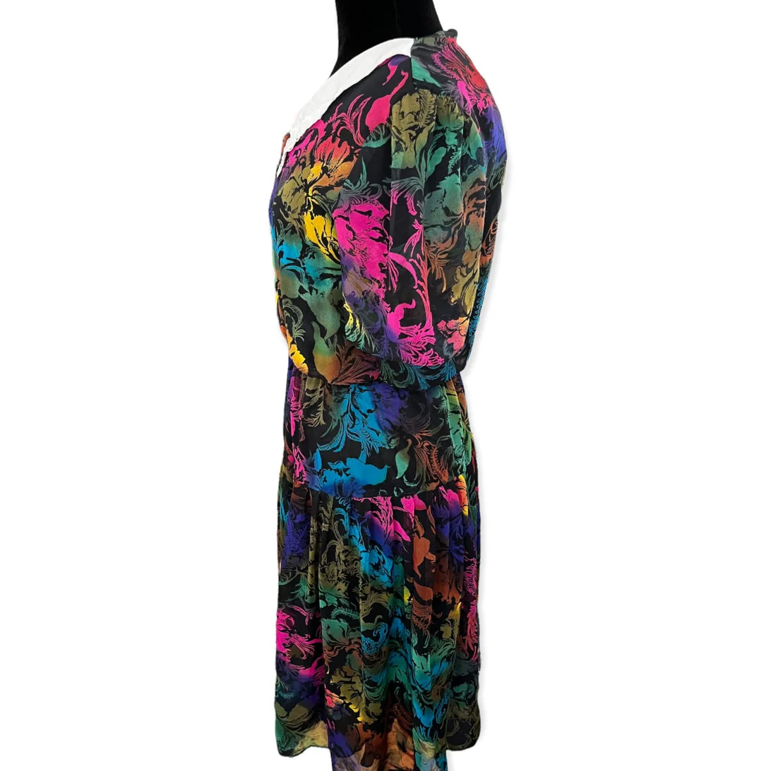 Vintage 80s Neon Rainbow Lace Collar Twee Dress Med/large Fall Cottage by Korrigan - Image 5