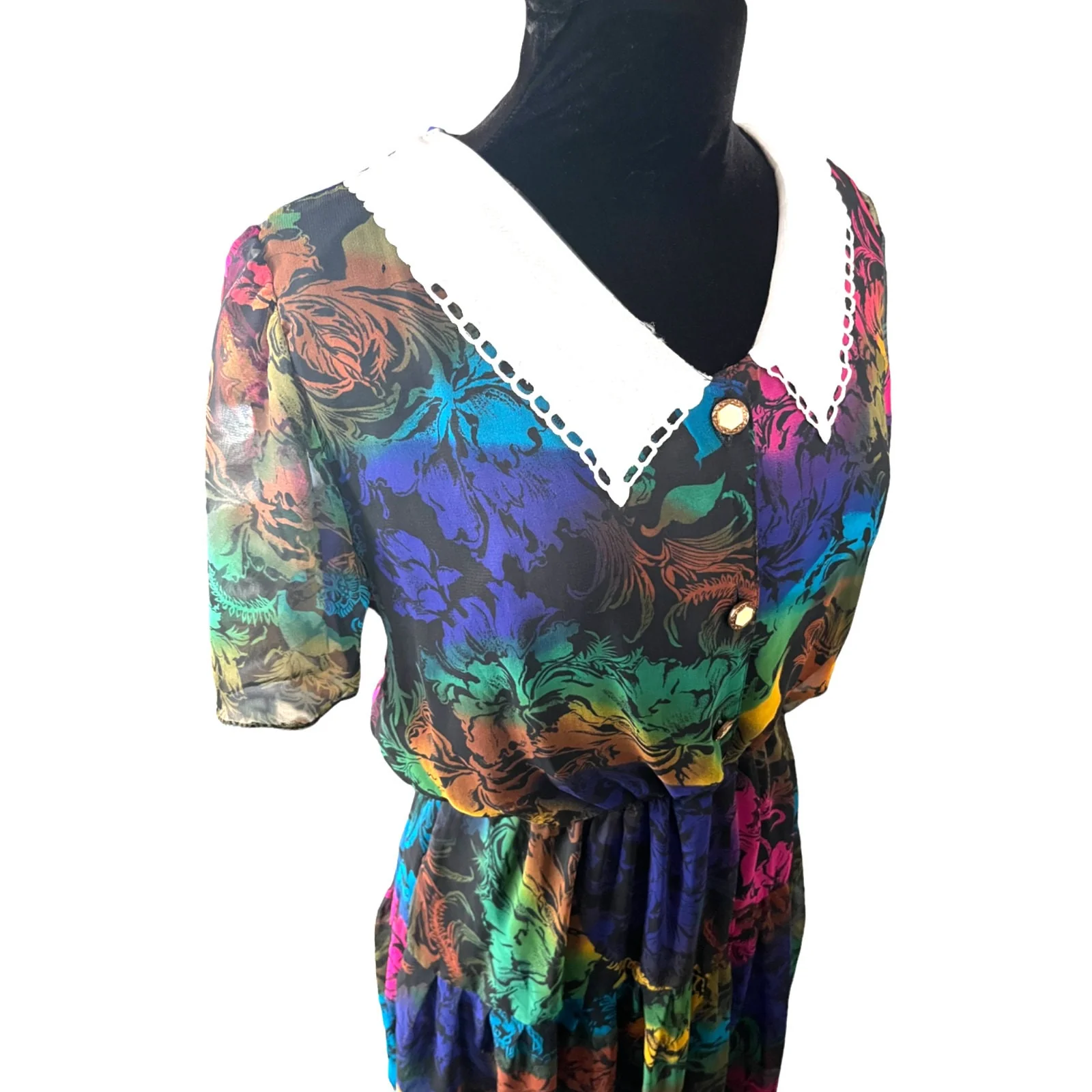 Vintage 80s Neon Rainbow Lace Collar Twee Dress Med/large Fall Cottage by Korrigan - Image 7