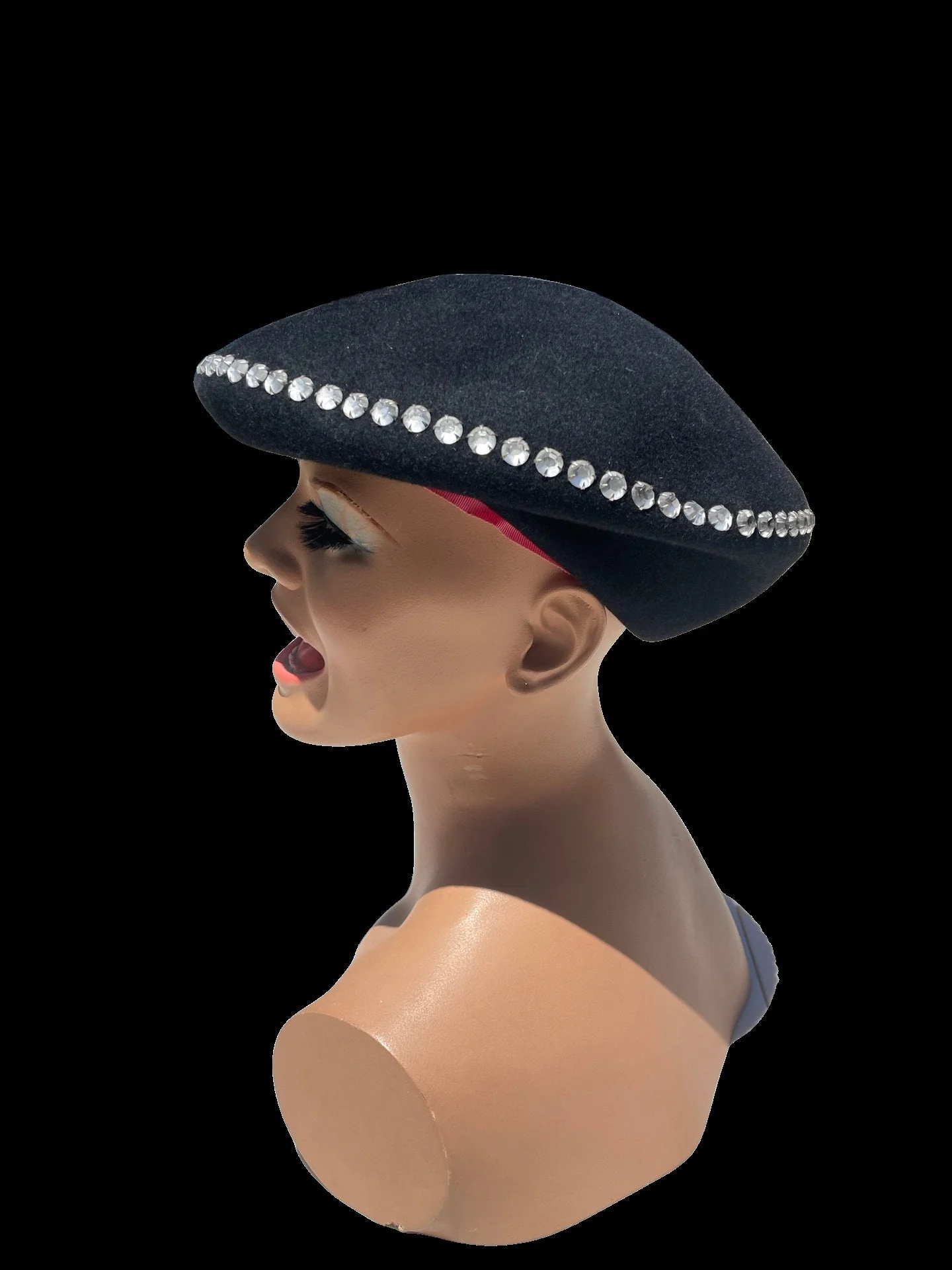 Vintage 80s Never Used Hat Rhinestones Studded Cap Beret Style by Frank Olive For Neiman Marcus - Image 4
