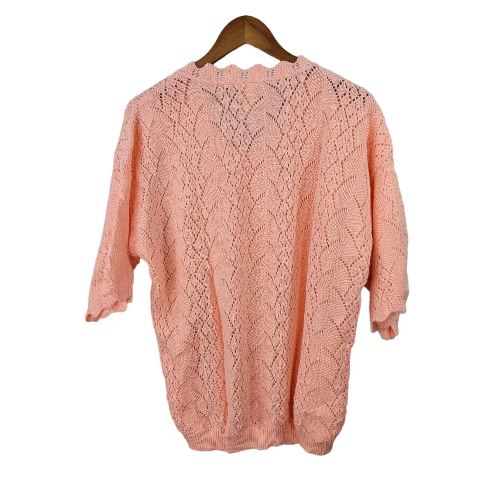 Vintage 80s New Size Xl Open Knit Crochet Pullover Sweater Pink Dead Stock by Blair - Image 2