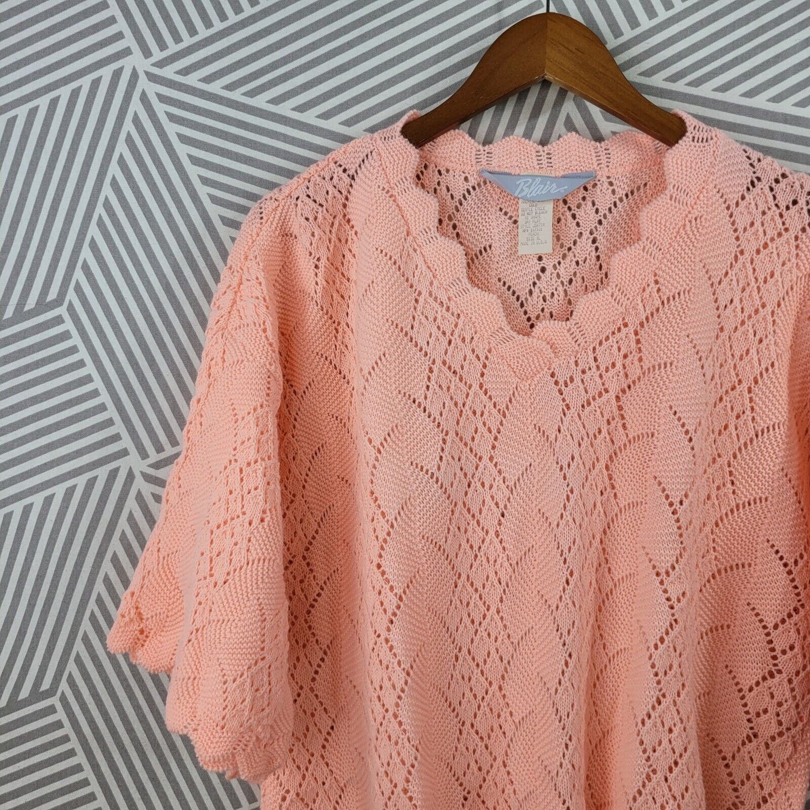 Vintage 80s New Size Xl Open Knit Crochet Pullover Sweater Pink Dead Stock by Blair - Image 4