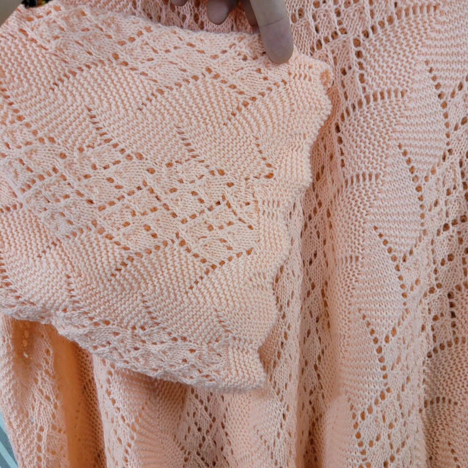 Vintage 80s New Size Xl Open Knit Crochet Pullover Sweater Pink Dead Stock by Blair - Image 5