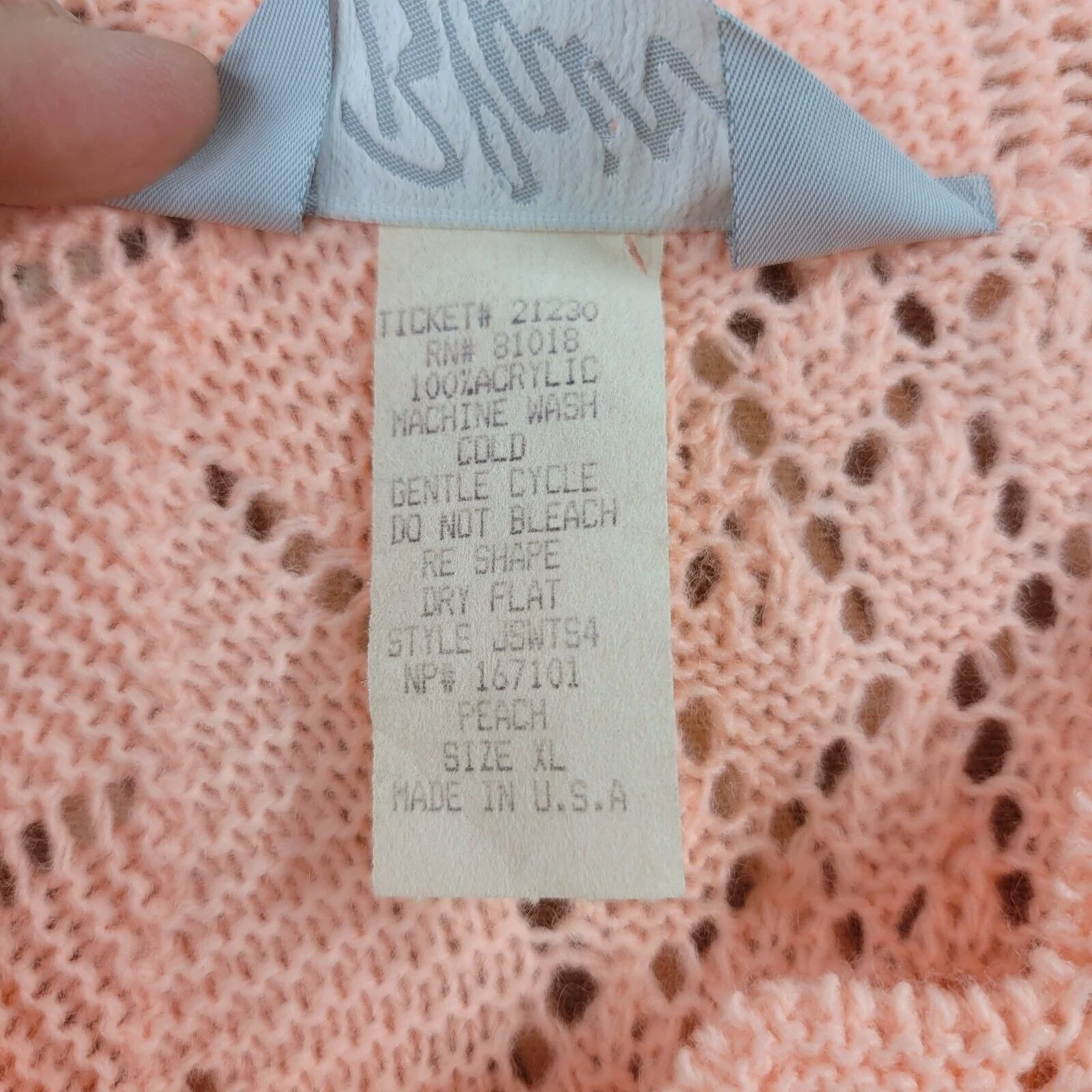 Vintage 80s New Size Xl Open Knit Crochet Pullover Sweater Pink Dead Stock by Blair - Image 7