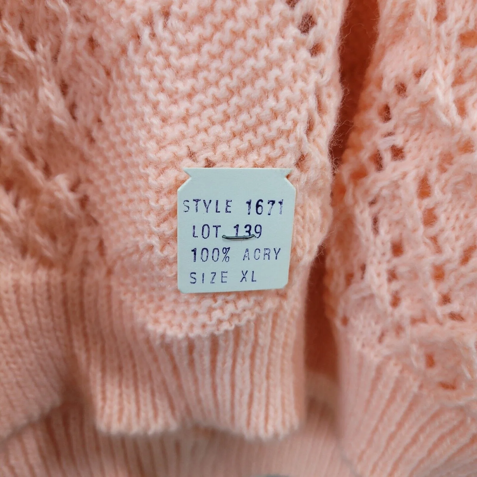 Vintage 80s New Size Xl Open Knit Crochet Pullover Sweater Pink Dead Stock by Blair - Image 8