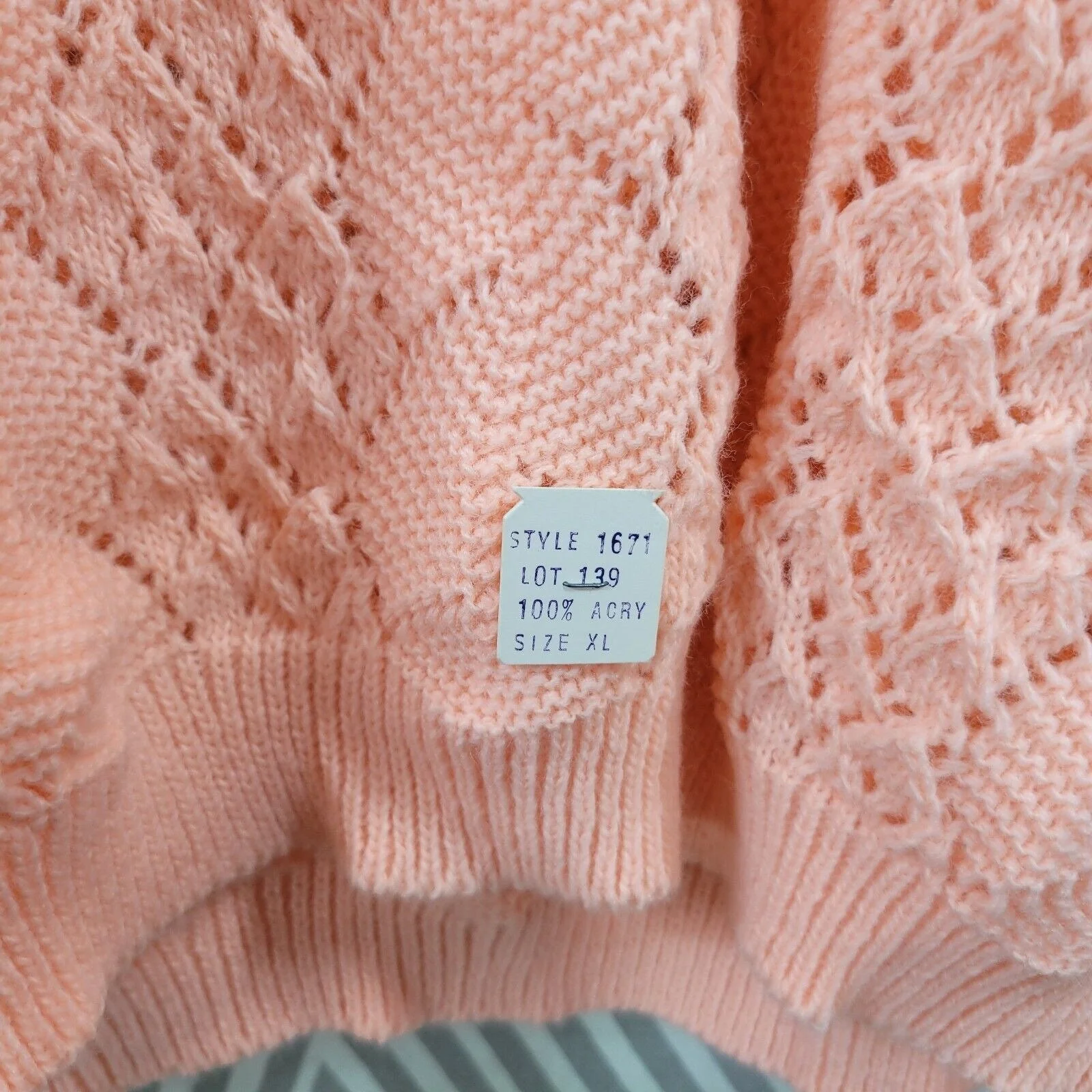 Vintage 80s New Size Xl Open Knit Crochet Pullover Sweater Pink Dead Stock by Blair - Image 9