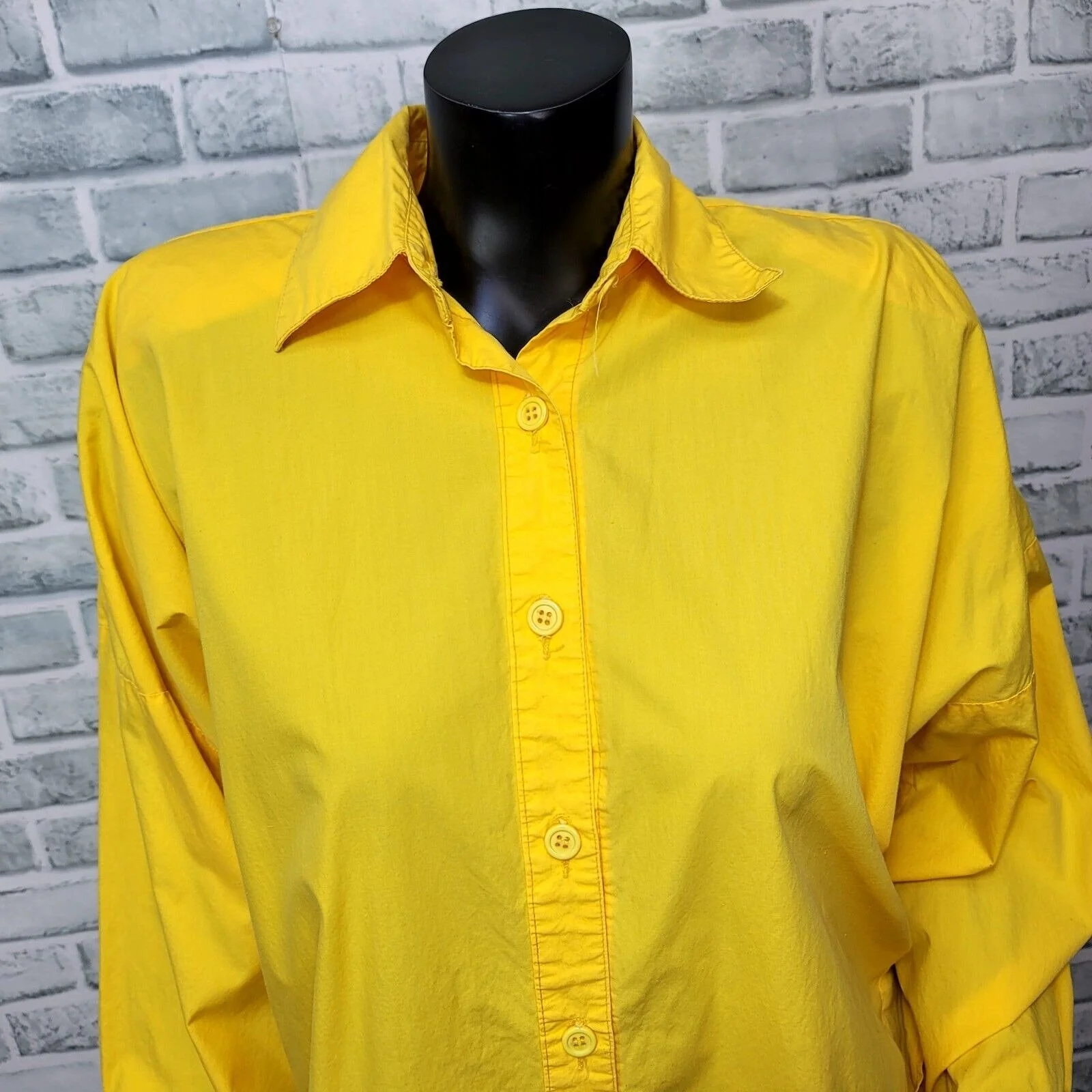 80s Yellow Tunic Button Up Shirt Tail Dress By Norma Kamali - Image 4
