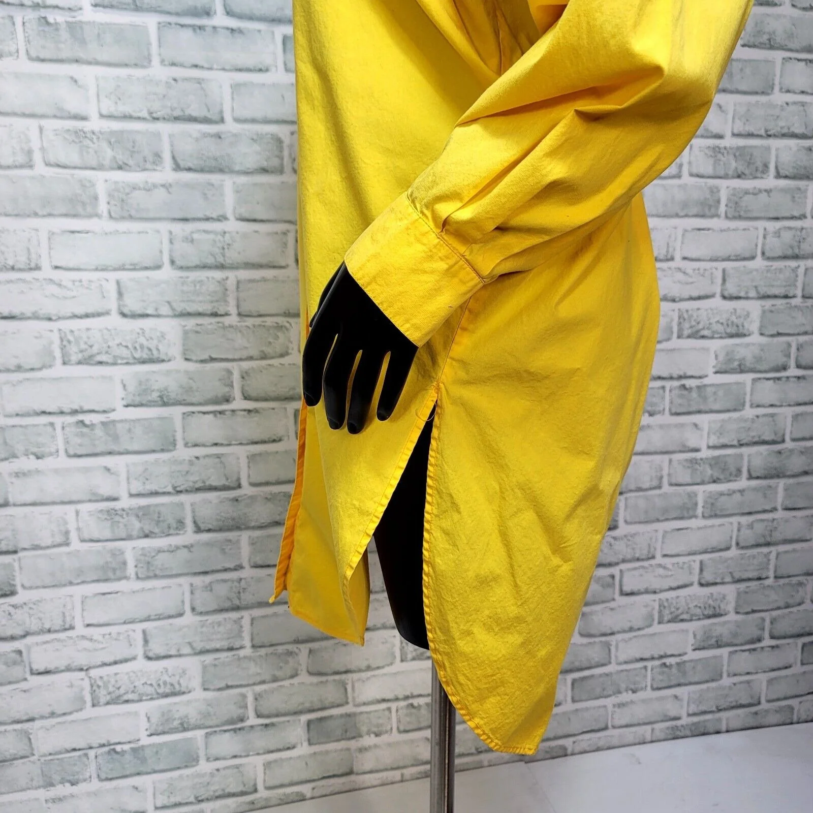80s Yellow Tunic Button Up Shirt Tail Dress By Norma Kamali - Image 7