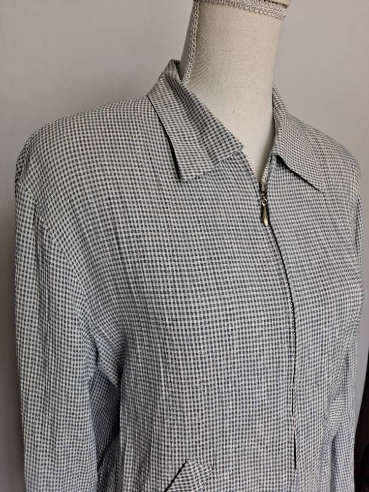 Vintage 80s Norton Mcnaughton 50s Style Lightweight Zip Up Blue and White Gingham Plaid Jacket by Norton Mcnaughton - Image 3