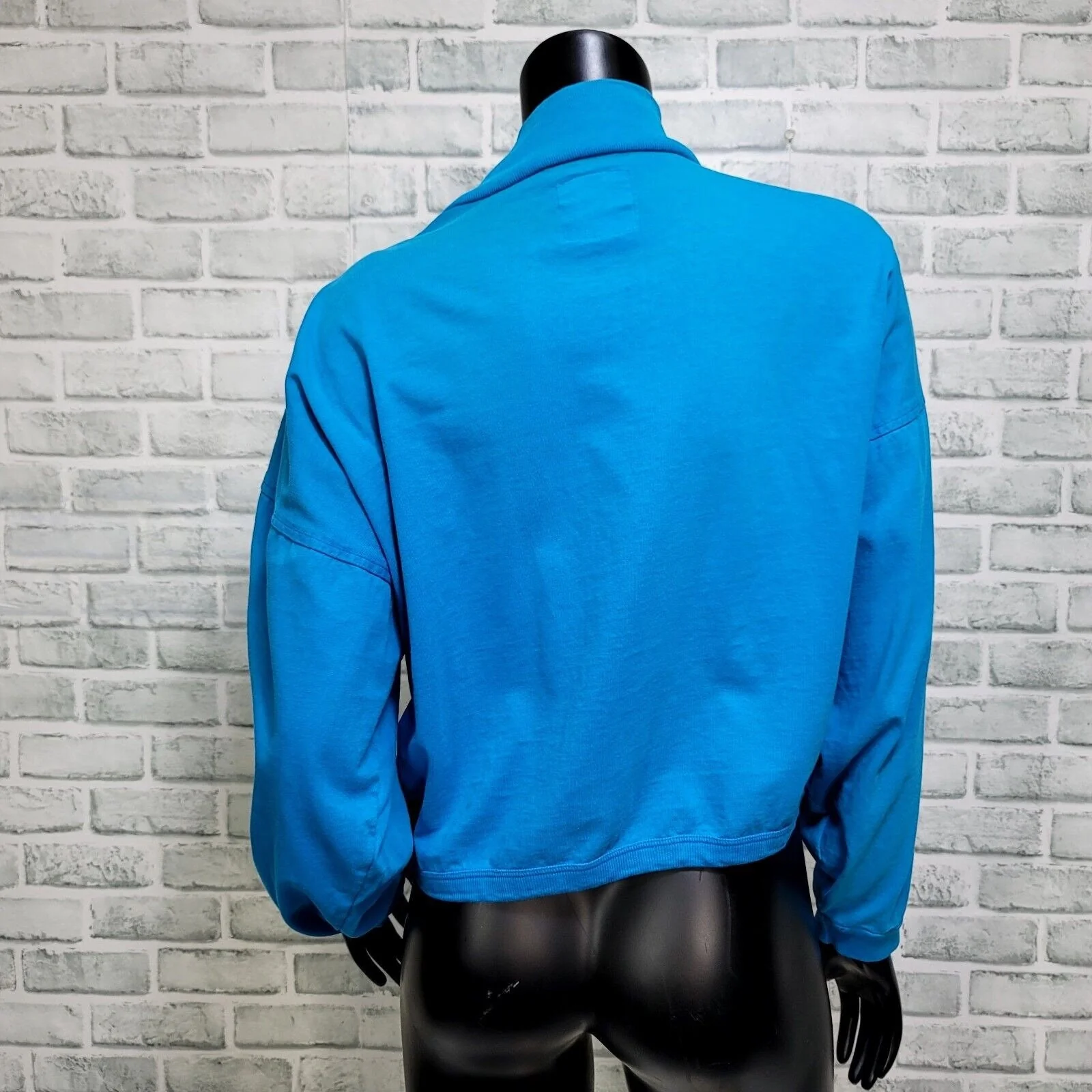 80s Blue Mock Neck Dolman Sleeve Crop Top Crossover By Only in USA - Image 2