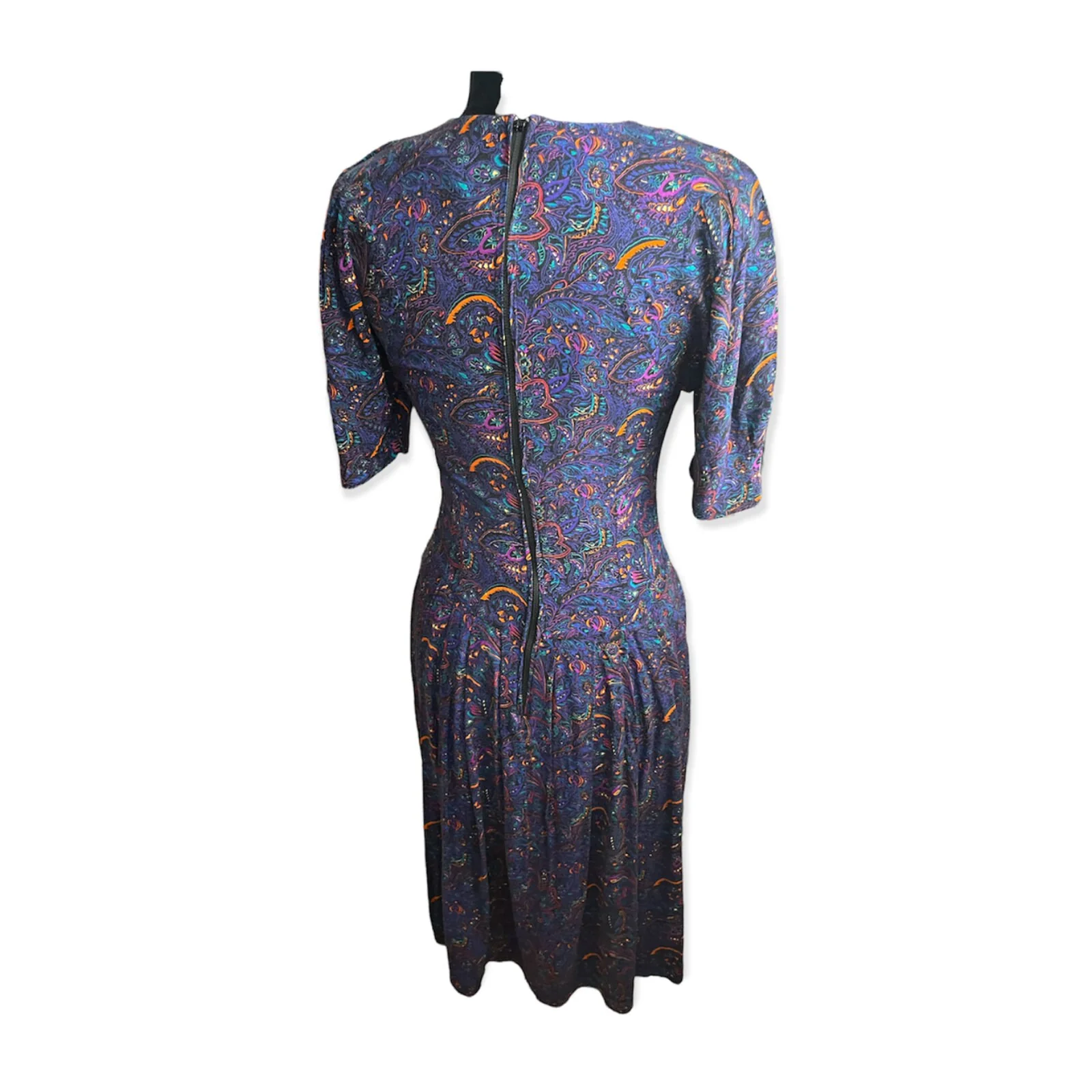 Vintage 80s Paisley Purple Blue Fall A-Line Dress Small/med by Hunters Run - Image 2