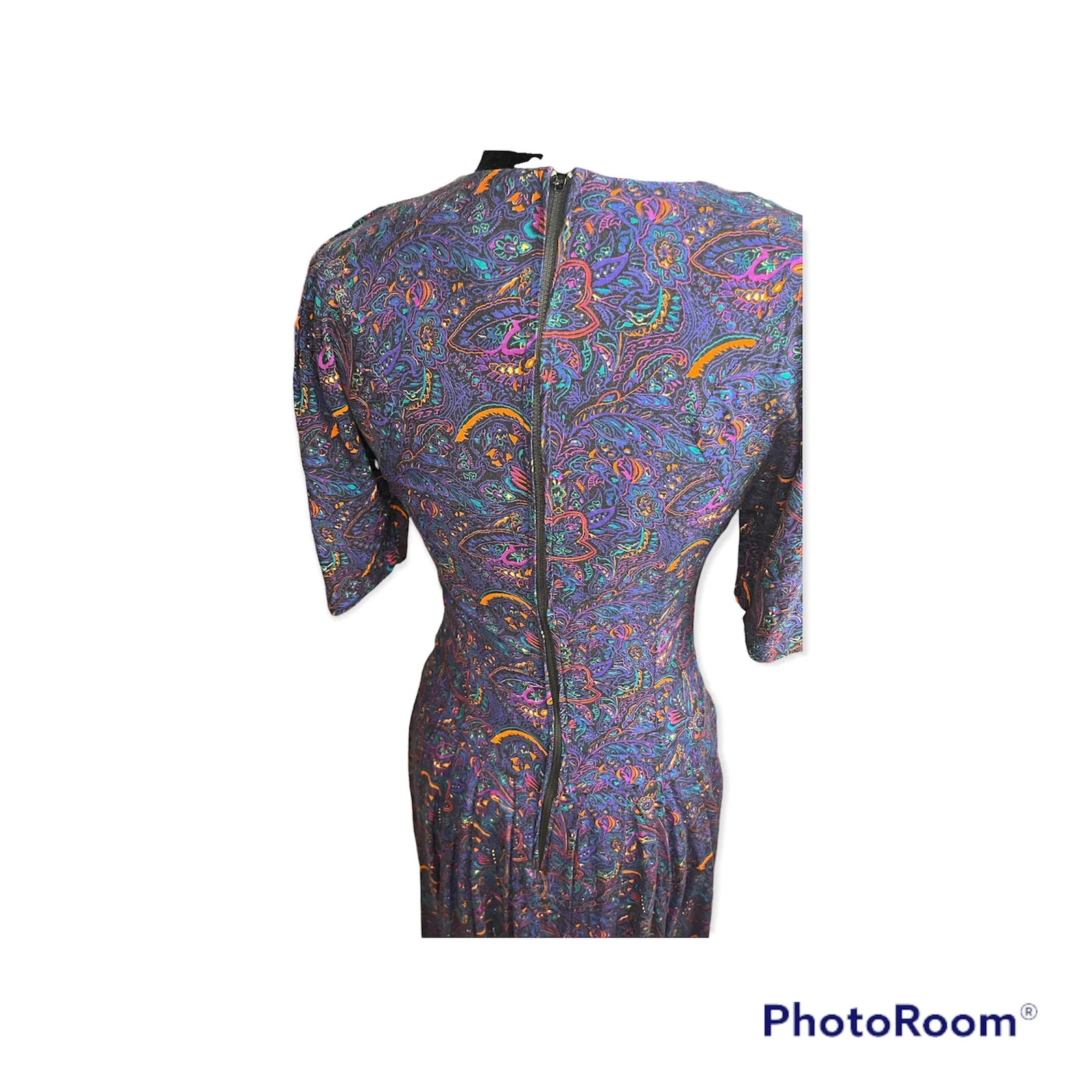 Vintage 80s Paisley Purple Blue Fall A-Line Dress Small/med by Hunters Run - Image 5