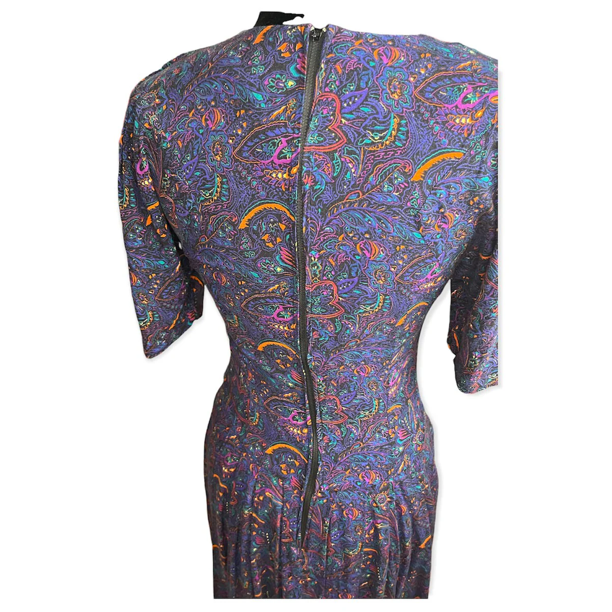Vintage 80s Paisley Purple Blue Fall A-Line Dress Small/med by Hunters Run - Image 8