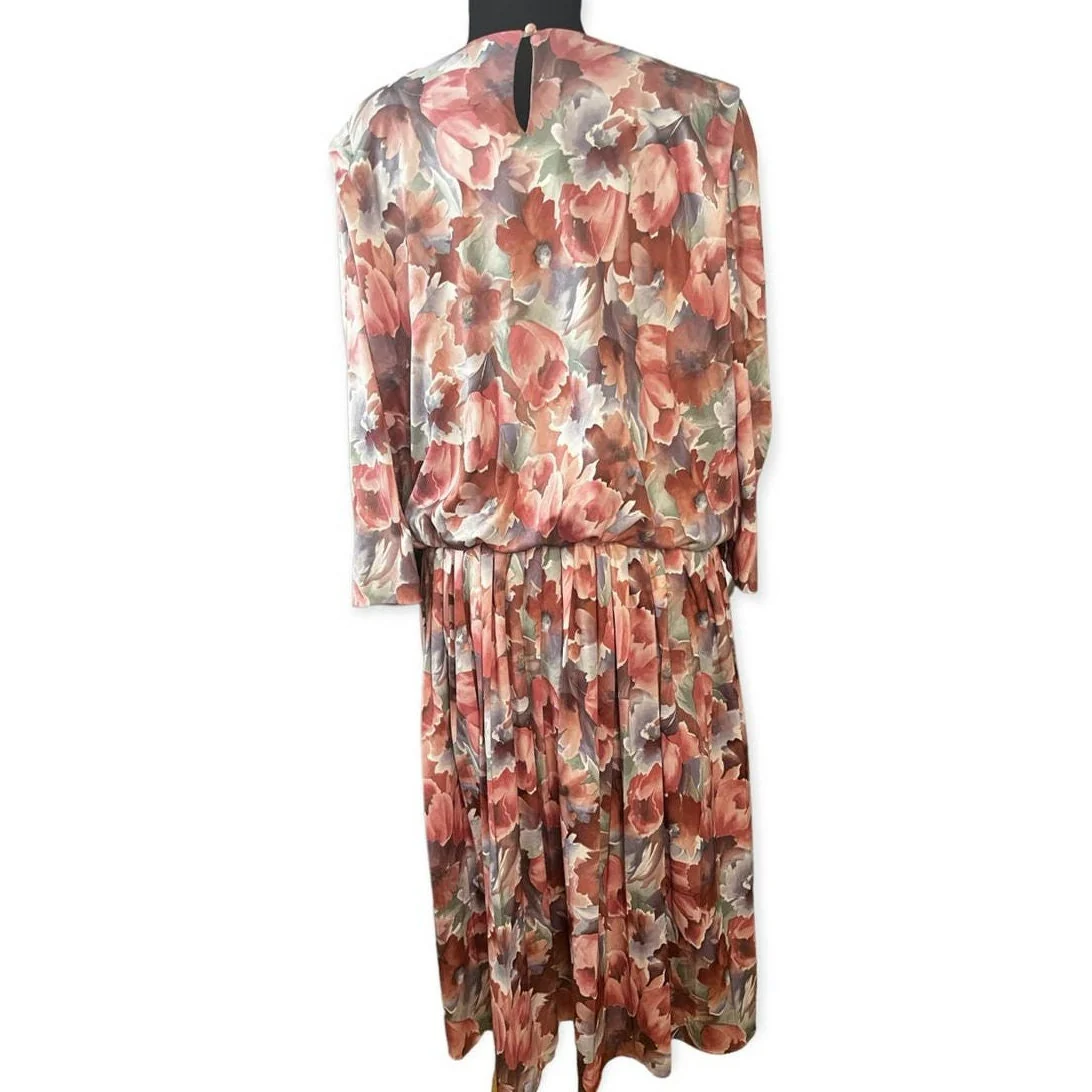 Vintage 80s Pastel Pink Blue Abstract Monet Floral Dress 20w Xxl Cottage Granny by Leni - Image 2