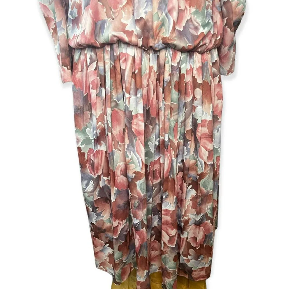 Vintage 80s Pastel Pink Blue Abstract Monet Floral Dress 20w Xxl Cottage Granny by Leni - Image 3
