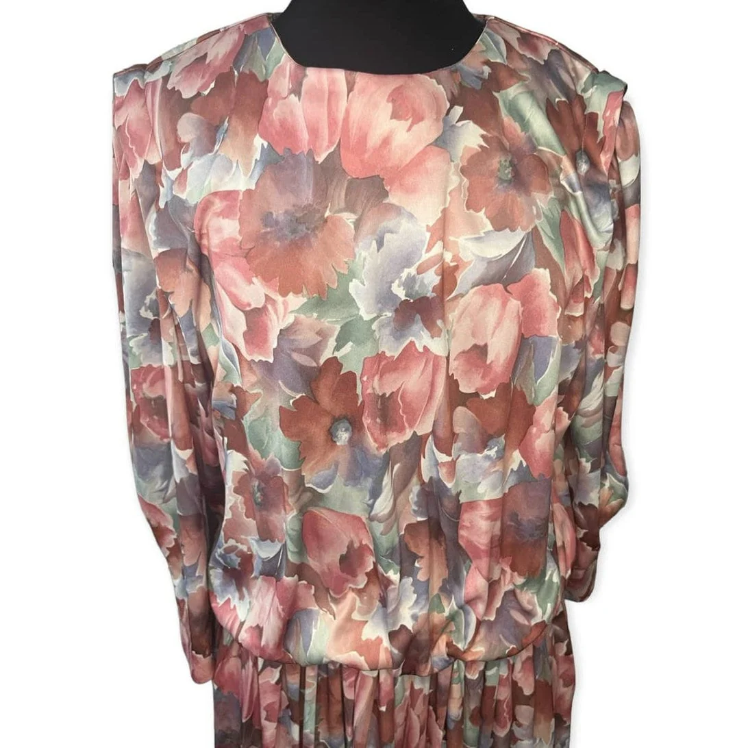 Vintage 80s Pastel Pink Blue Abstract Monet Floral Dress 20w Xxl Cottage Granny by Leni - Image 4