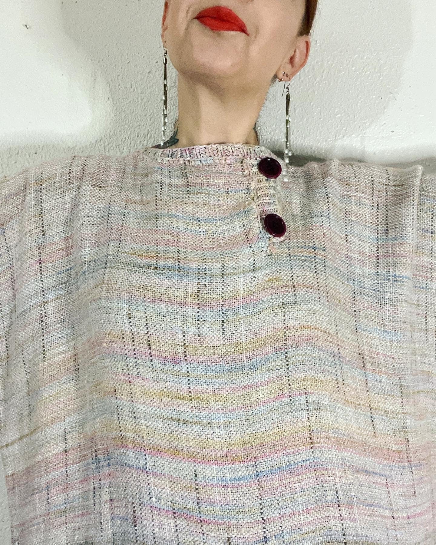 Vintage 80s Pastel Rainbow Spacedye Slub Raw Silk Dolman Sleeve Tunic Sweater Dress by L’isle - Image 6