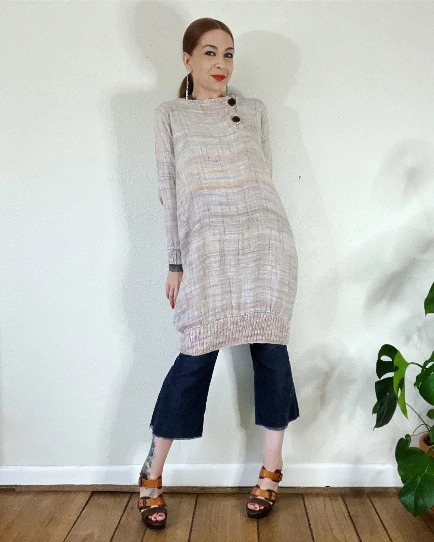 Vintage 80s Pastel Rainbow Spacedye Slub Raw Silk Dolman Sleeve Tunic Sweater Dress by L’isle - Image 8
