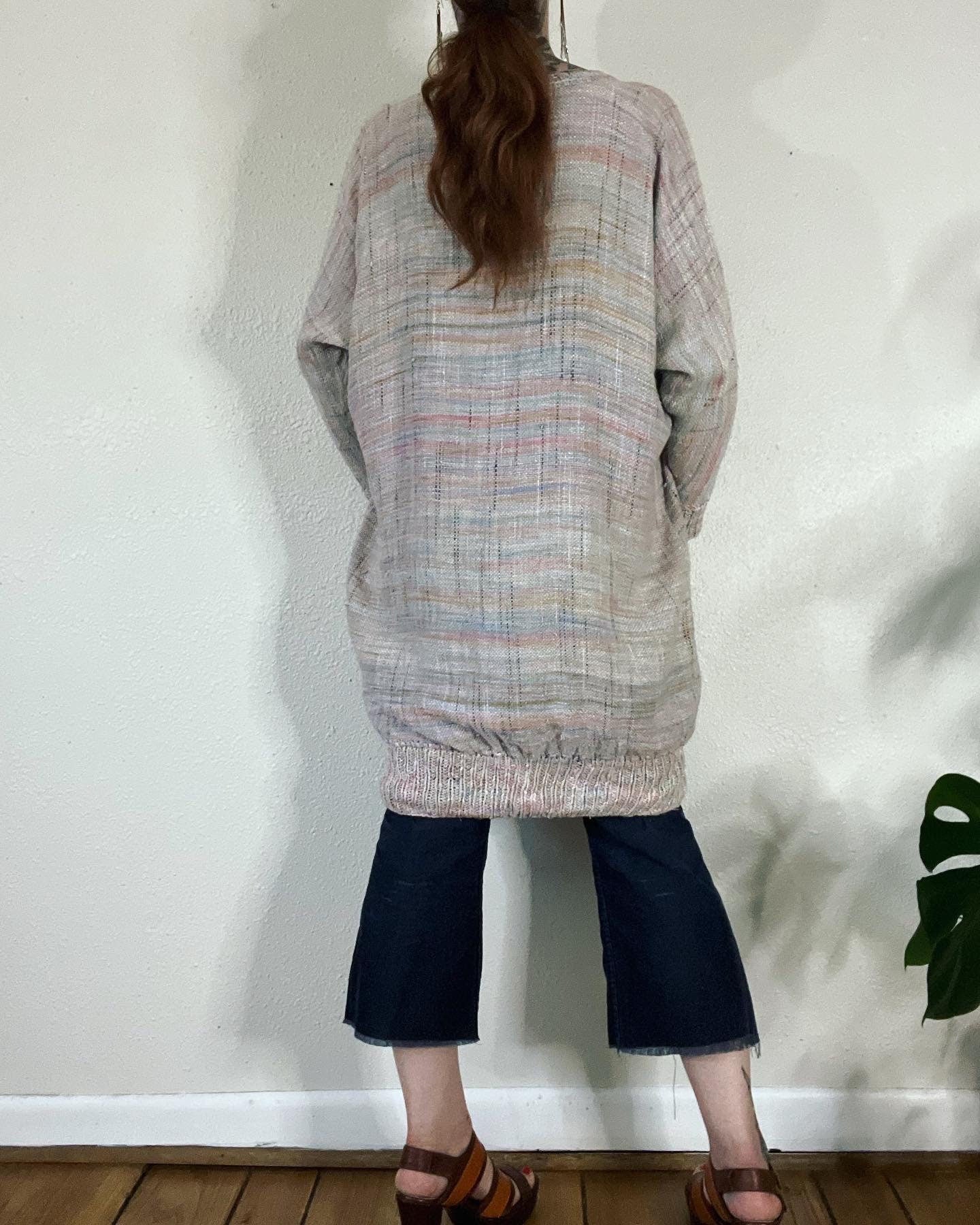 Vintage 80s Pastel Rainbow Spacedye Slub Raw Silk Dolman Sleeve Tunic Sweater Dress by L’isle - Image 9