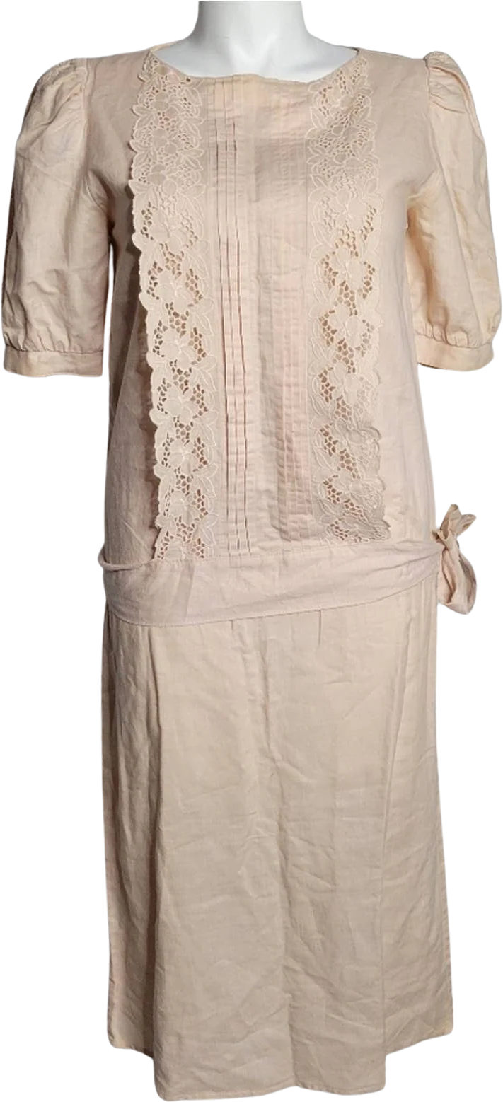 Vintage 80s Peach Drop Waist Side Tie Midi Dress by Gunne Sax