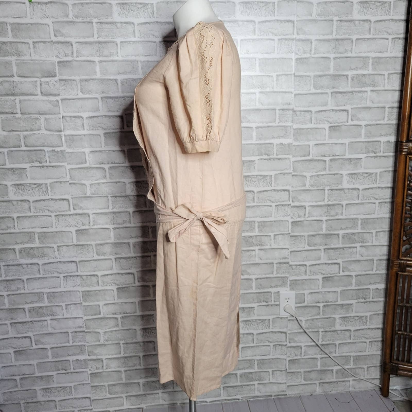 Vintage 80s Peach Drop Waist Side Tie Midi Dress by Gunne Sax - Image 4
