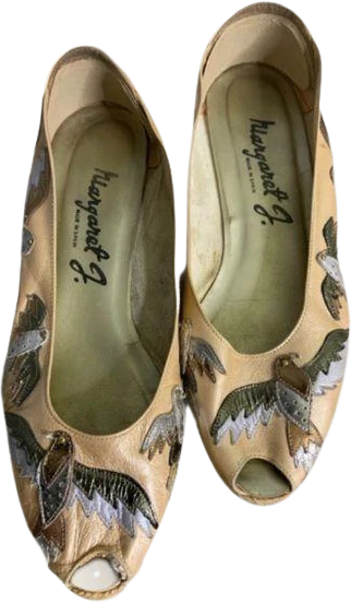 Vintage 80s Peep Toe Wedge Bird Espadrilles 8. 5 by Margaret J